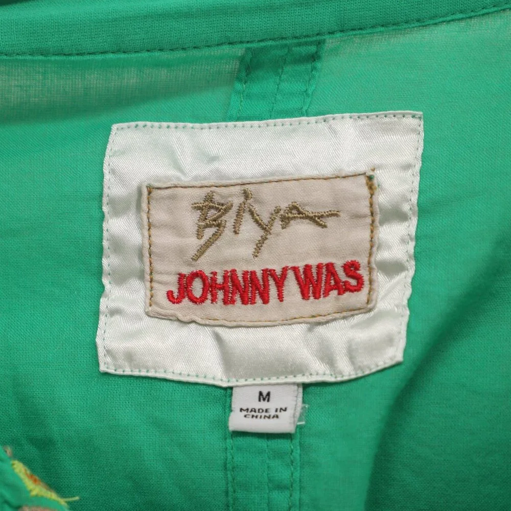 JOHNNY WAS Biya Lemona Embroidered Henley Short Sleeve Blouse Green Size M - Picture 9 of 10